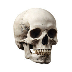 Obraz premium A realistic human skull, depicted with intricate detail, isolated on a clean white background, perfect for educational or thematic presentations