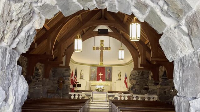 St. Ann's Church Wooden Beam Ceiling & Stone Arch Entry