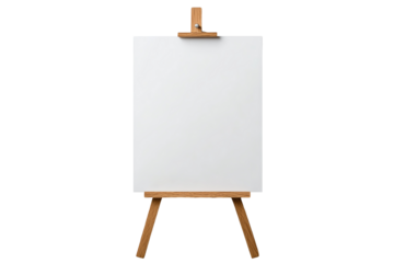 Blank canvas on wooden easel, perfect for artistic creations or presentations on a white isolate background.
