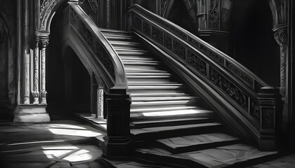 Gothic spiral staircase with ornate railing