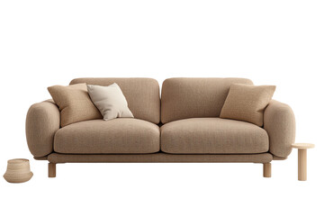 Cozy and modern beige sofa with cushions, perfect for inviting living spaces and relaxation.