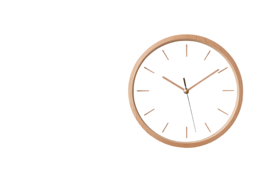 Elegant wall clock with a minimalist design, featuring a sleek black face and rose gold accents.