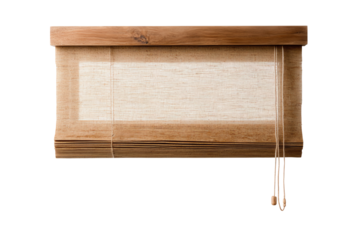 Elegant wooden window blind with natural fabric, designed to enhance interior aesthetics and light control.