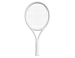 White Tennis Racket Isolated on Black Background - Professional Sports Equipment with Detailed Strings