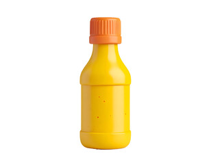 Yellow Condiment Sauce Bottle with Orange Cap Isolated on Black Background