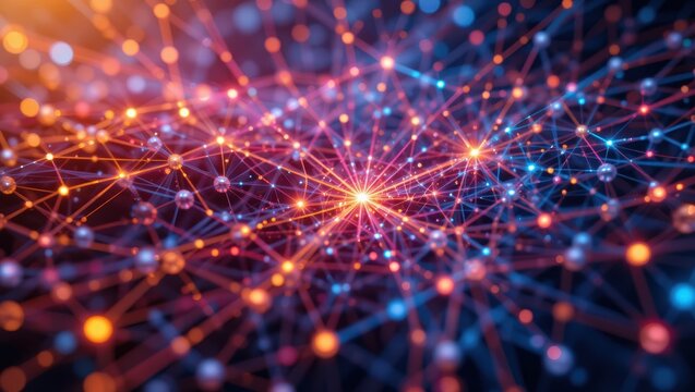 Colorful Abstract Network of Connections with Glowing Lines and Digital Patterns