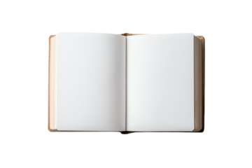 Open blank book on a white isolated background, perfect for showcasing ideas or creativity.