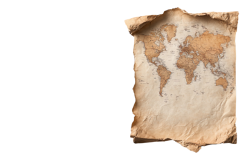 Old world map on textured paper with marked borders and countries for a vintage exploration theme.