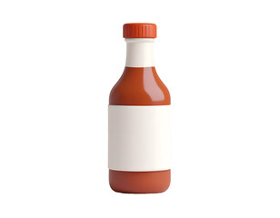 Hot sauce bottle with blank white label and orange cap, isolated on a black background, a versatile product mockup for branding and packaging design.