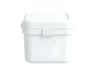 White Square Plastic Storage Container with Lid Isolated on Black Background