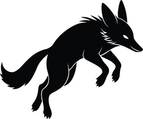 Black Silhouette of Jumping Fox: Vector Art, Wildlife Design