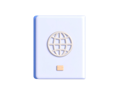 3D Minimalist Passport Icon with Globe Symbol for International Travel and Identity
