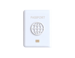 White Passport with Globe Icon and 'Passport' Text on Black Background, Symbolizing Global Travel and International Identity