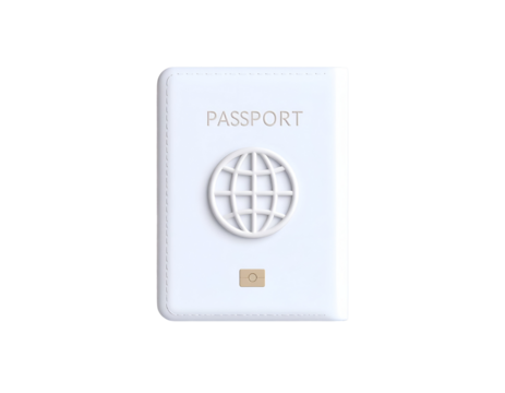 White Passport with Globe Icon and 'Passport' Text on Black Background, Symbolizing Global Travel and International Identity