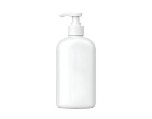 White pump bottle dispenser for lotion or liquid soap, isolated on a black background.