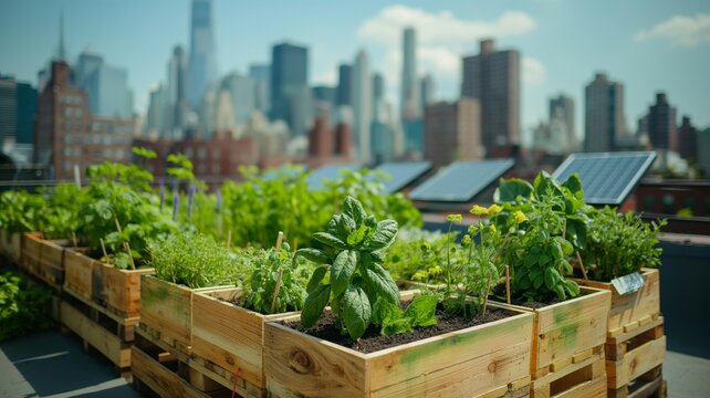 Urban gardening with smart technology enhances crop growth in city rooftop farms - Powered by Adobe