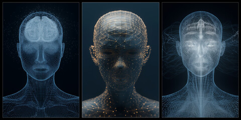 Futuristic digital renderings of human heads showcase neural networks and artificial intelligence concepts, highlighting intersection of technology and neuroscience
