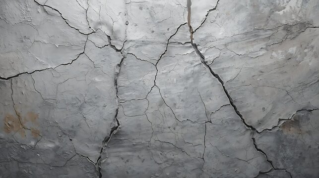 Close-up view of a cracked concrete surface showing intricate patterns of fissures and damage.
