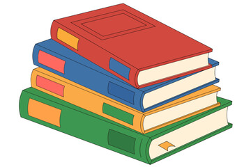 A Stack of Four Colorful Books with Red, Blue, Yellow, and Green Covers, Symbolizing Knowledge and Learning