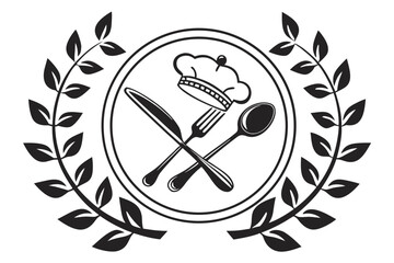 Culinary Laurel Wreath with Chef Hat and Utensils.