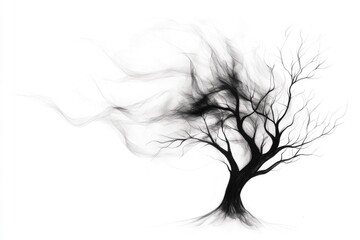 Fototapeta premium Abstract silhouette of a tree with artistic swirling branches in minimalist style