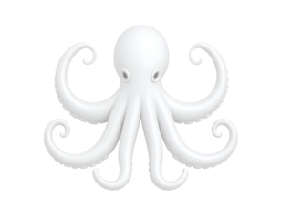 White 3D Rendered Octopus with Curled Tentacles Isolated on Black Background