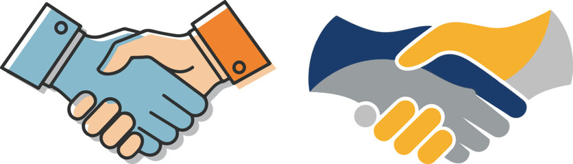 Stylized Handshake Illustrations Representing Partnership and Agreement