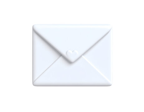 Minimalist 3D white envelope with heart icon, symbolizing love letter and communication.