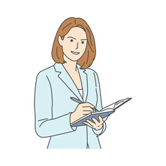 Illustration of confident businesswoman writing notes in a planner
