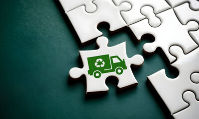 Fototapeta premium Green logistics solution puzzle piece connects for sustainable delivery success