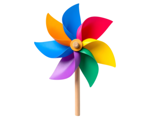 Colorful Rainbow Pinwheel Toy with Wooden Stick Isolated on Black Background