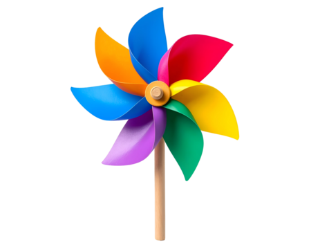 Colorful Rainbow Pinwheel Toy with Wooden Stick Isolated on Black Background