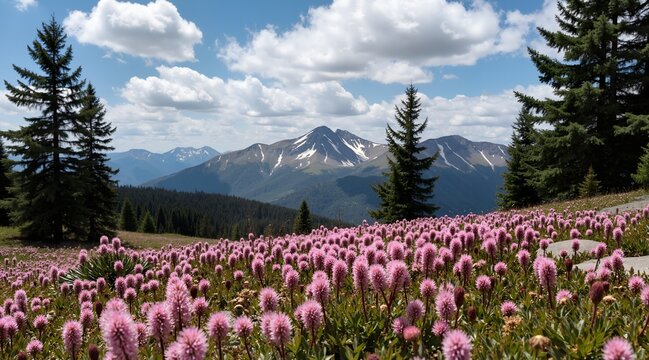 pink flowers in the mountains
