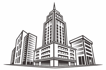 Stylized Black and White Cityscape with Tall Buildings.