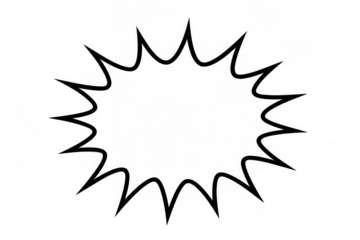 Classic cartoon-style speech bubble with jagged edges, conveying excitement or surprise, set against a transparent background