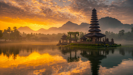 portrait of a palace with a morning sunset in Bali