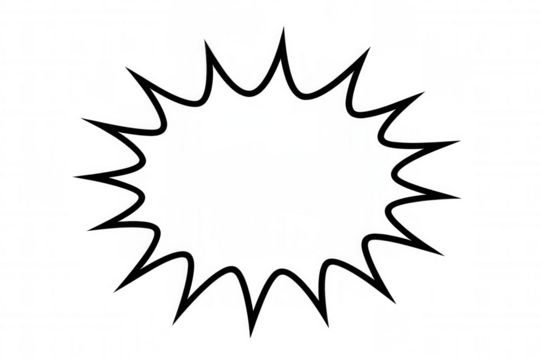 Classic cartoon-style speech bubble with jagged edges, conveying excitement or surprise, set against a transparent background - Powered by Adobe