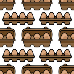 Seamless vector pattern of brown cartoon eggs in a carton, a playful design perfect for packaging, kitchenware, or farm-fresh branding.