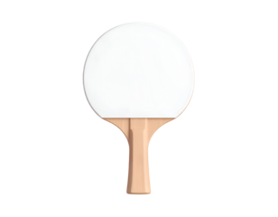 Table Tennis Paddle with White Blade and Wooden Handle Isolated on Black Background