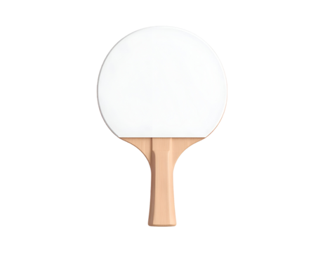 Table Tennis Paddle with White Blade and Wooden Handle Isolated on Black Background