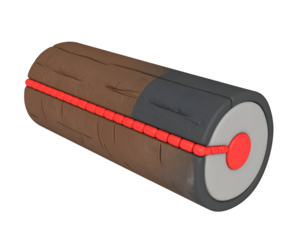 3D Diagram of a Composite Cylindrical Structure with Segmented Red Connecting Channel