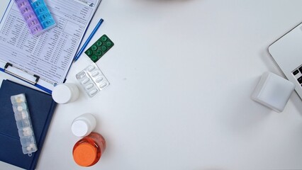 Healthcare Workspace with Medical Records and Supplies