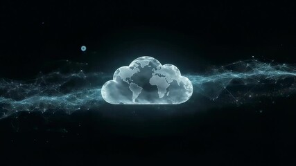Cloud with world map showing global data transfer and network connection. Digital technology concept for storage and networking. - Powered by Adobe