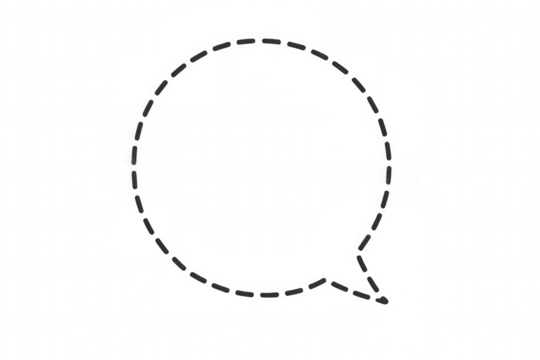 Speech bubble with dashed outline representing communication, conveying dialogue and idea sharing, positioned on clean transparent background