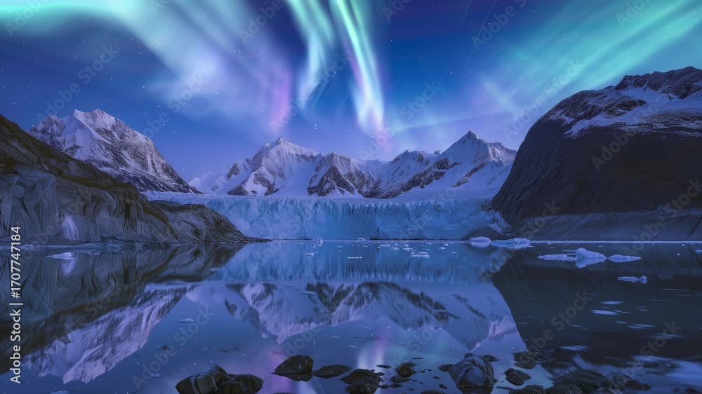 Sticker alaska glacier bay national park aurora above glaciers loop generative ai