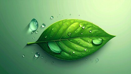Vibrant green leaf glistening with morning dew drops.