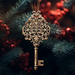 Christmas key with festive holiday decoration
