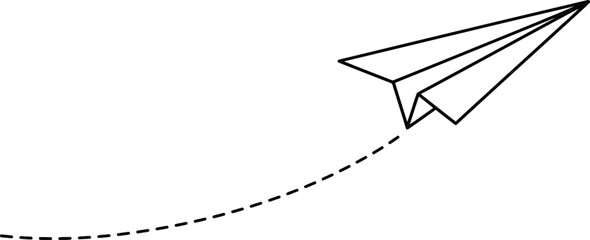 Simple black and white outline of a paper airplane on transparent background © MIRAJ02