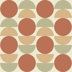 Mid century modern abstract circles and half circles seamless pattern in Terracotta, sage green and tan on beige background. For Posters, wallpaper and home décor