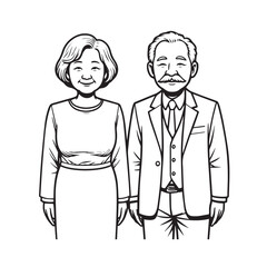 Old people black and white illustration vector image simple minimalist artwork design template